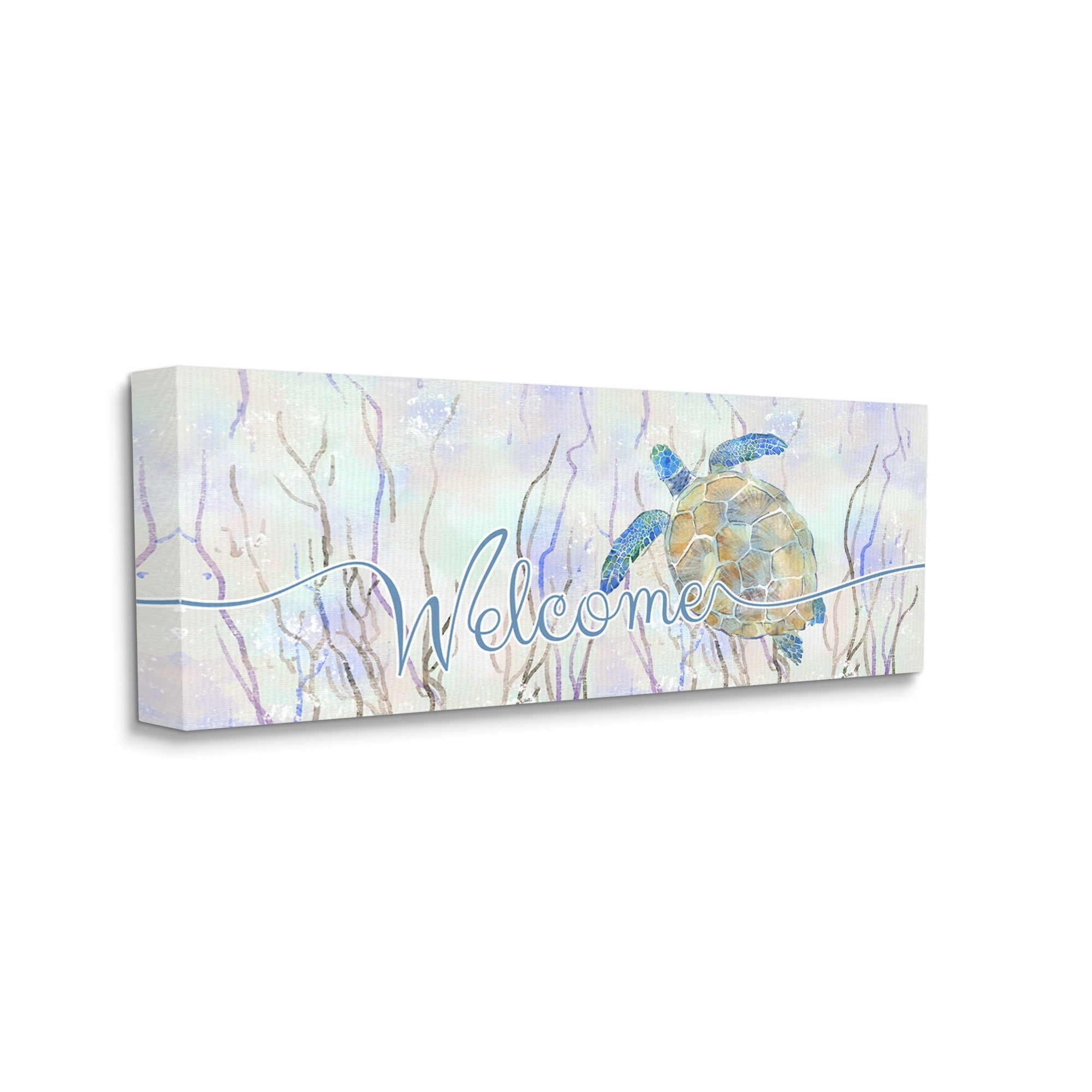 Stupell Industries Welcome Greeting Blue Tropical Sea Tortoise Waters , 40 x 17,Design by Ziwei Li