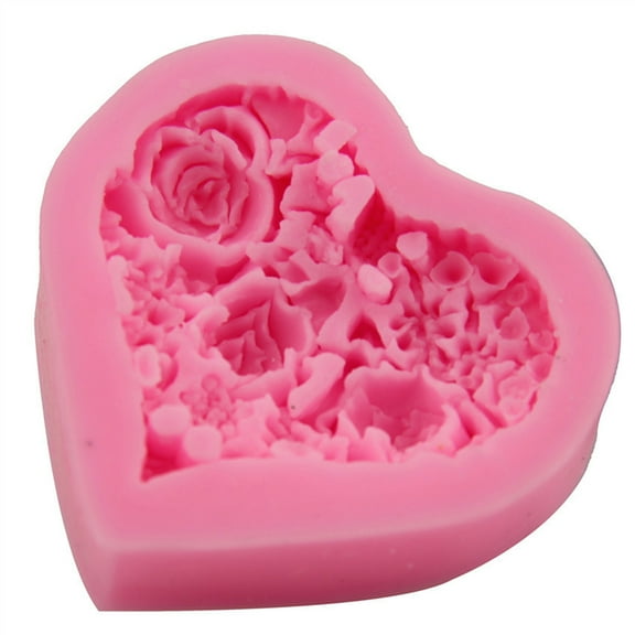 Phenofice 1Pcs 3D Heart Rose Shape Silicone Fondant Mold for Baking and Molding Pink