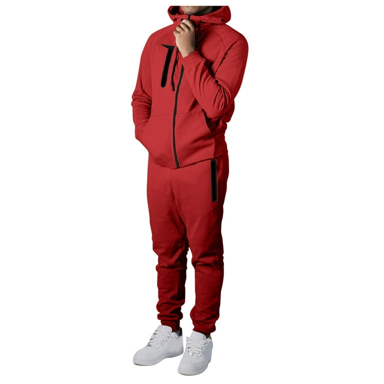 KaLI store Track Suits for Men Set Wen s Tracksuit 2 Piece Long Sleeve Pullover Jogging Track Suit Casual Sweatsuit Red XXL Walmart