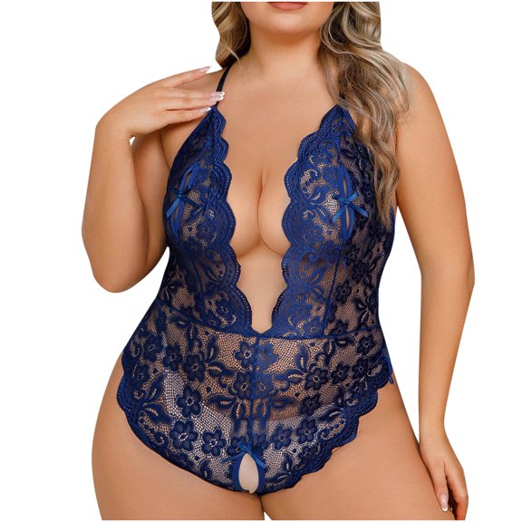 Black and Friday Deals 2023 Taqqpue Women's Plus Size Lingerie Sexy Women Lingerie Open Crotch Lace Hollow Out Temptation Babydoll Underwear Sleepwear Bodysuits Teddy Bodysuit Girls Lingerie for Women