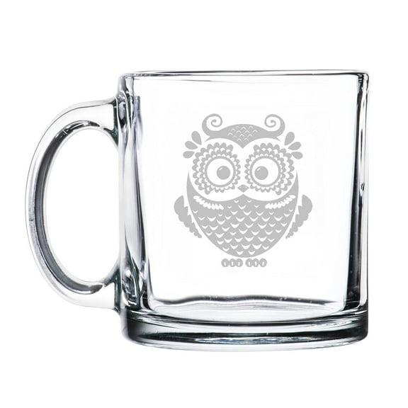 13 oz. Clear Glass Coffee Tea Warm Beverage Mug Cup Owl Vintage