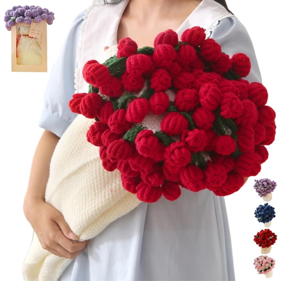 2026 New Flower Blanket, Flower Bouquet Blanket, Handmade Knitted Crochet Flowers Bouquet Rose Blankets, Knitted Throw for Women, Girlfriend, Mom, Home Decor, Valentine's Day (Red, 110cm)