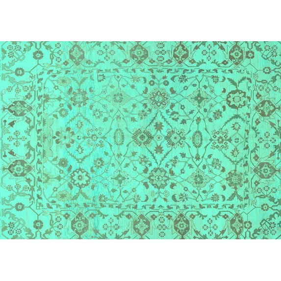 Ahgly Company Machine Washable Indoor Rectangle Oriental Turquoise Blue Traditional Area Rugs, 2' x 3'