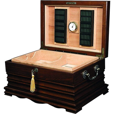 Quality Importers Large Tabletop Tradition Cigar Solid Wood Antique Cigar Humidor, Holds Up to 200 Cigars