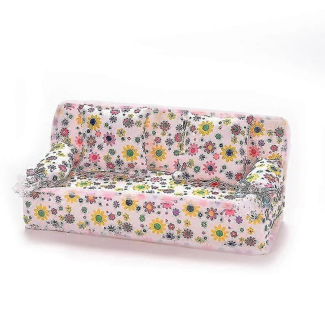 3 Pcs/set Sofa Couch 2 Cushions For Barbies Kids Dollhouse Furniture Printing