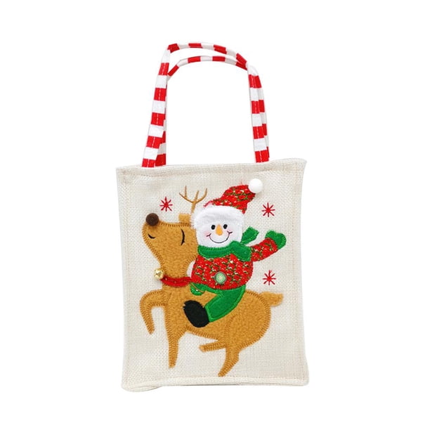 Santa Claus Christmas Tote Muñeco De Nieve Bolsas De Asas Impresas Cute Candy Bag Candy Tote Con Asa Firme Bolsos De Navidad Para El Hogar Christmas Candy Monstrate HA027107-01