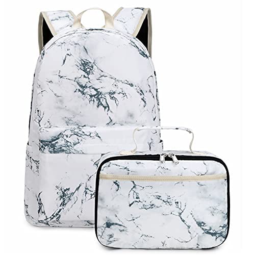 Marble Backpacks for School White Marble Stone Bookbags for Girls Women Kids Teen Toddler Fashion Daypack Rucksack Travel Laptop Bag