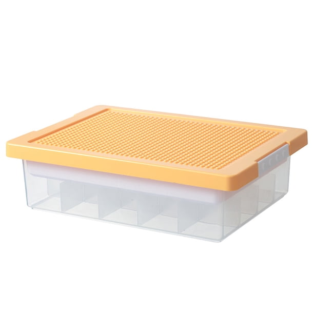 Yuarrent Caja de almacenamiento de bloques de construcción para niños, ahorro de espacio transparente, caja de rejillas múltiples de 2 capas, Almacenamiento y organización del hogar Amarillo