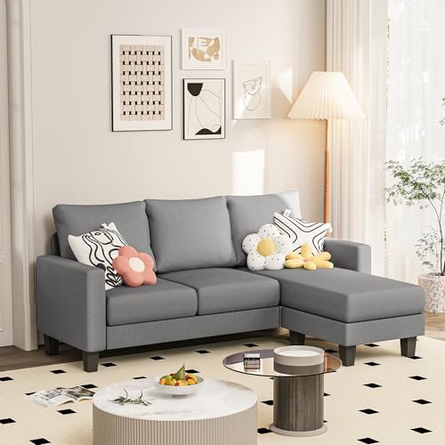 Homall Canapé Sectionnel Convertible, Canapé Moderne en Tissu de Lin en Forme de L 3 Places avec Méridienne Réversible pour Petit Salon, Appartement et Petit Espace