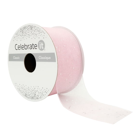1.5" x 3yd Light Pink Sheer Glitter Ribbon by Celebrate It – Sparkling Nylon Design - Non-Wired with Woven Selvage - Ideal for Crafts & Gifts - 12 Pack
