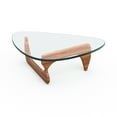 thumbnail image 2 of Triangle Glass Coffee Table with 19mm Thick Tempered Glass, Solid Wood Base Table, 2 of 4