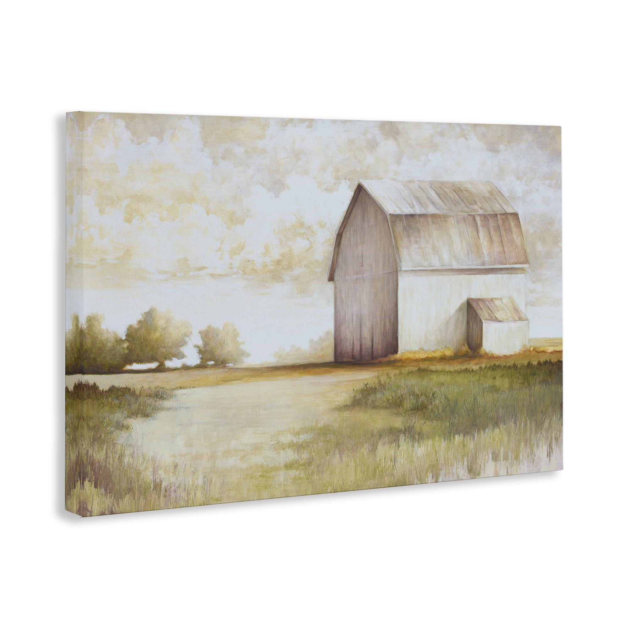 Stupell Industries Neutral Distant Barn Landscape Painting Gallery Wrapped Canvas Art Print Wall Art, 45 x 30