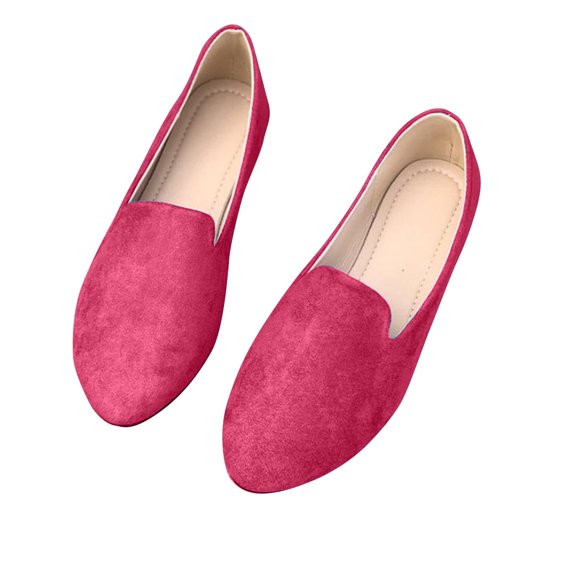 Xfvqtps Ladys Single Shoes Suede Surface Solid Color Simplicity Soft Sole Pointy Toe Flat Bottom Comfortable Casual Shoes Spring New Slip on Shallow Mouth Flat Shoes Hot Pink