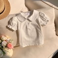 thumbnail image 4 of LNMQLPDBS Toddler Girl Short Sleeve Ruffle Edge Clollared T-Shirts Cute Puff Sleeve Pleated Front Tops Summer Blouse for Beach Party Vacation, 4 of 9