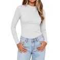 thumbnail image 2 of Fnooota Women's Thermal Tops, Slim Fit Mock Neck Stretchy Long Sleeve Layering Undershirts White Size L, 2 of 6