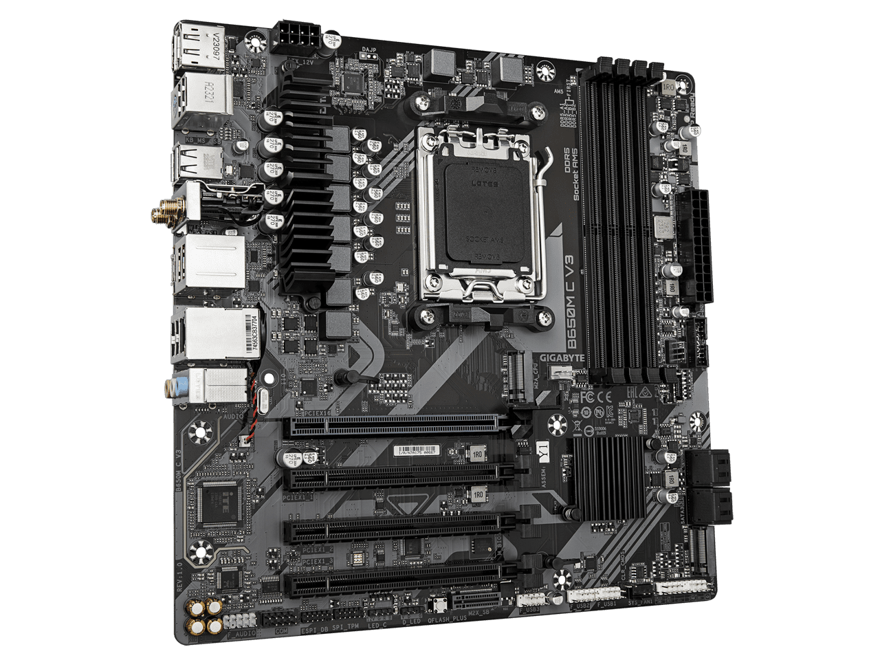 GIGABYTE B650M C V3 (rev. 1.0) AM5 LGA 1718 AMD B650 M-ATX Motherboard, DDR5, PCIe 4.0 M.2, PCIe 4.0, USB 3.2 Gen1 Type-C, 1GbE LAN, Q-Flash Plus, EZ-Latch