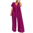 thumbnail image 3 of QATAINLAV Women's Oversized Jumpsuits Short Sleeve Button V Neck Overalls Baggy Wide Leg Onesie Pants Jumpers with Pocket, Hot Pink, XXL, 3 of 7