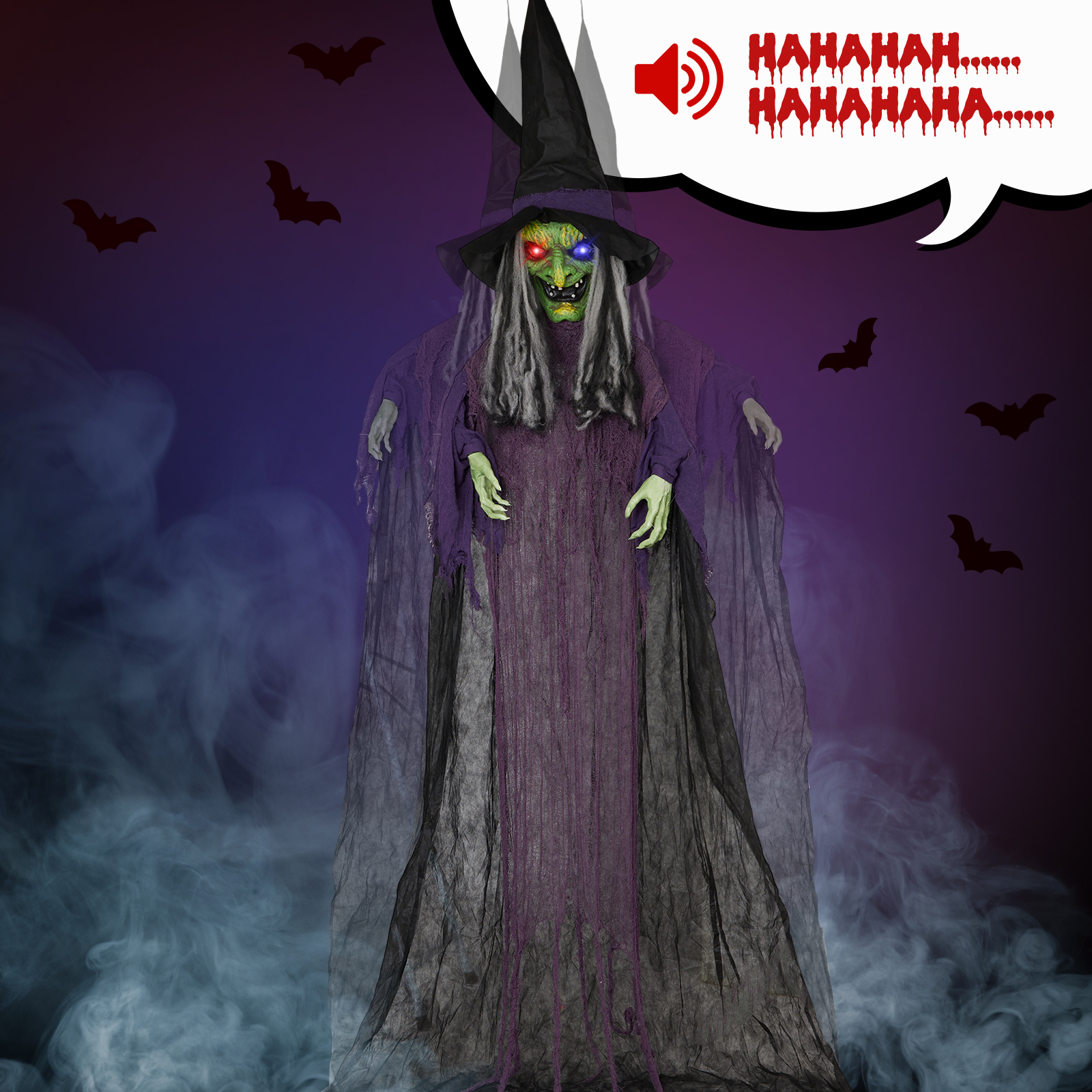 Astoutdoor Life Size Hanging Witch Talking Halloween Decoration, 11.8 ft