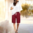 thumbnail image 5 of Women's Lightweight Hiking Cargo Only Moment Women Knee Length Shorts Chemical Fiber Blends Jean High Waisted Trendy Patch Pockets Casual Summer Button Fly Stretchy Denim Shorts Red,2XL, 5 of 9