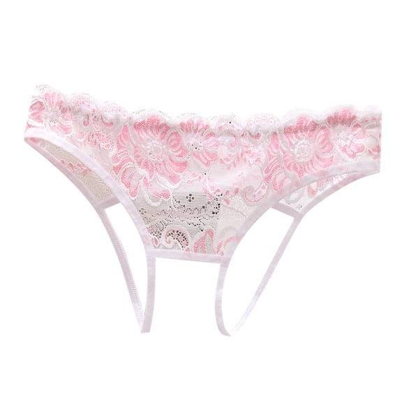 WEIWEN Womens Underwear Lace High Cut Crotchless Thongs for Women See Through Open Crotch Hipster Briefs High Waist G String Cutout Panties White, One Size