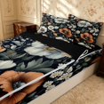 thumbnail image 2 of Erosebridal Vintage Flower Zipper Queen Comforter Set with Fitted Sheet and 2 Pillowcases, Traditional Blossom Zipper Bedding Set, Black Reversible, Navy Terracotta, Black Reversible, 2 of 7