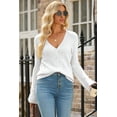 thumbnail image 6 of Women's White Lightweight Ribbed Knit Button Front V Neck Cardigan for Casual Fall Days - [ZhiHiMeRi] | 2XL, 6 of 12