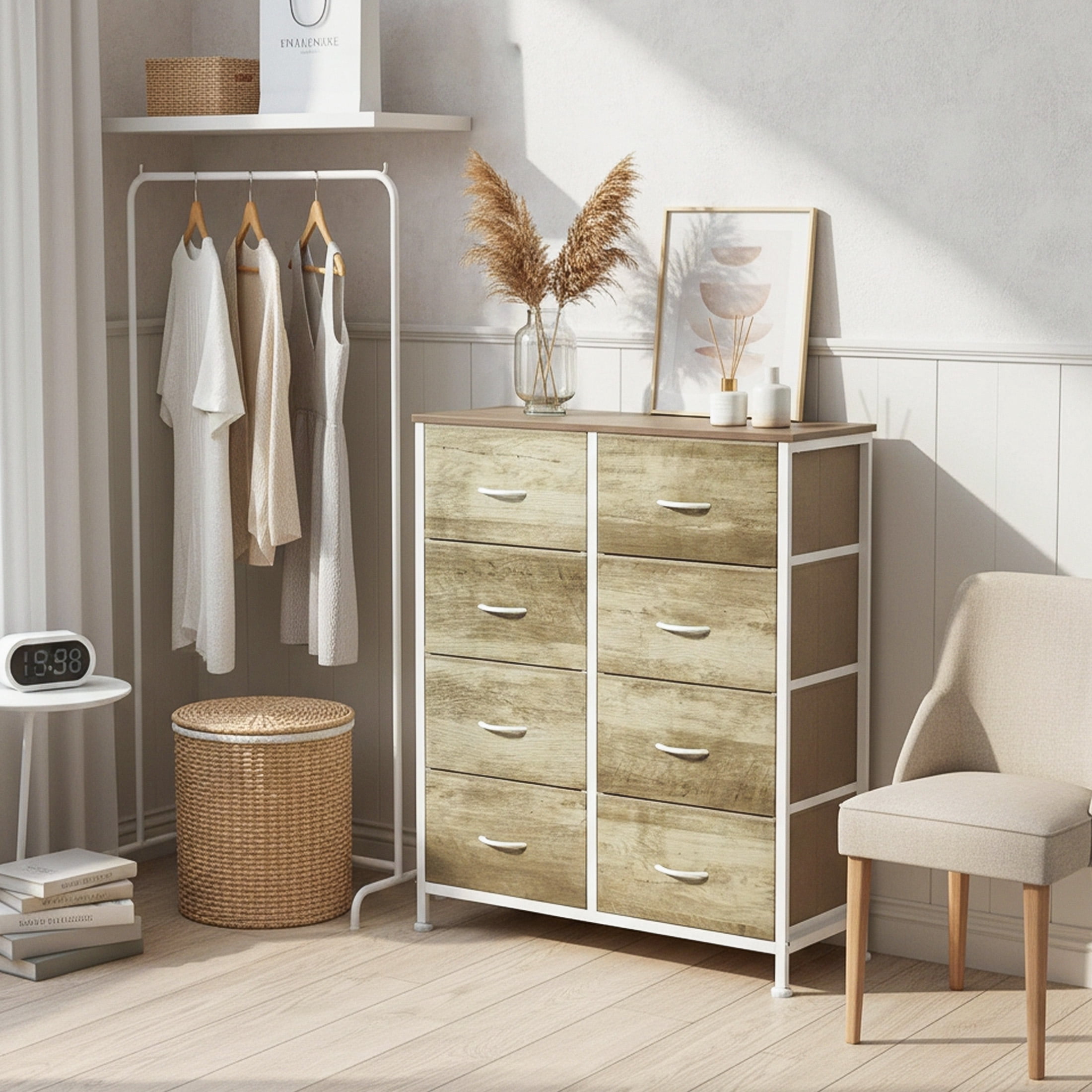 CONCETTA 8-Drawer Fabric Dresser Storage Chest for Bedroom, Closet, Entryway, Storage Furniture for Adults, Oak