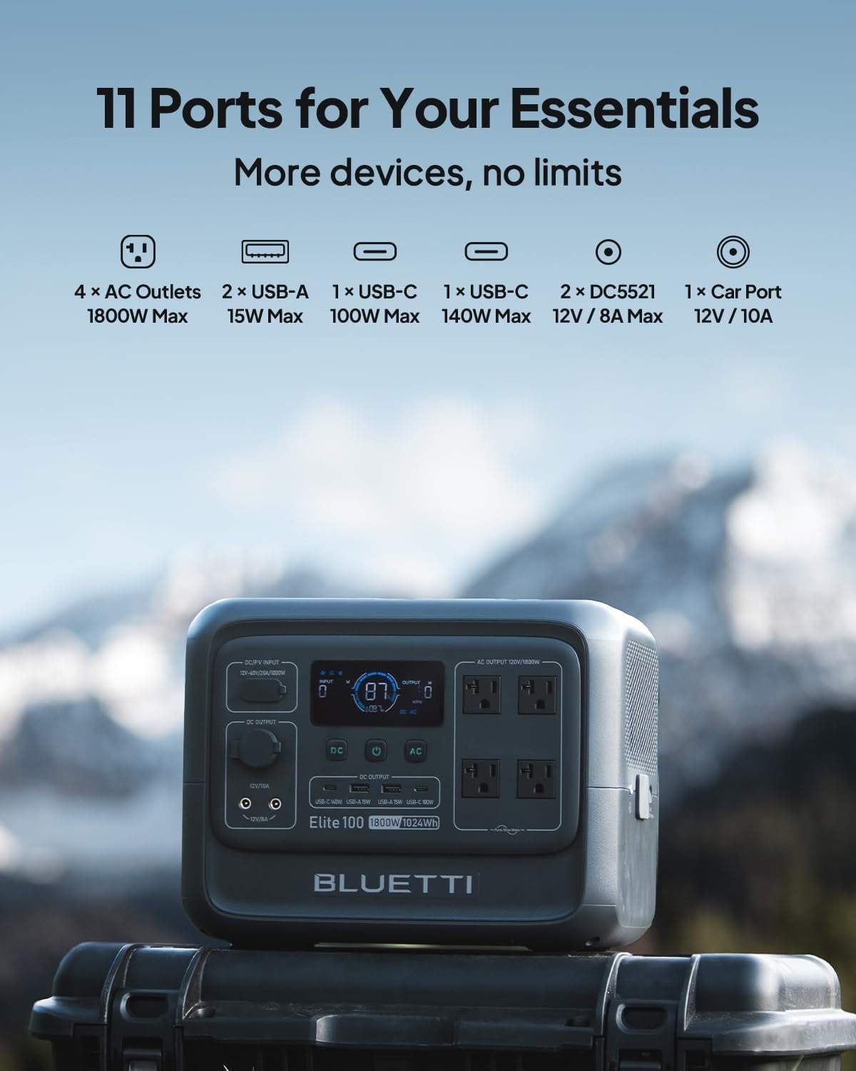 BLUETTI Elite 100 V2 Portable Power Stationw/ 100W Solar Panel (ships  separately), 1024Wh Solar Generator w/ 4 1800W AC Outlets, for Camping,  Emergencies, Backup Power - Walmart.com