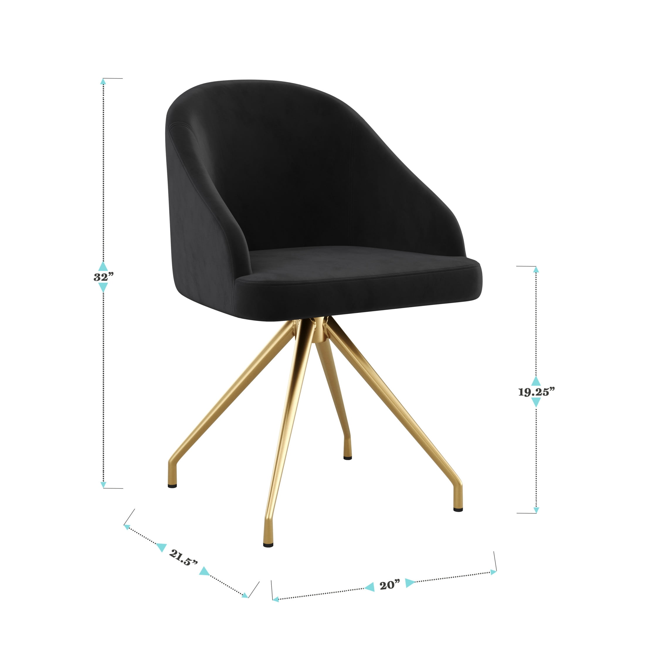 Martha Stewart Sora Upholstered Stationary Office Chair in Black/Polished Brass