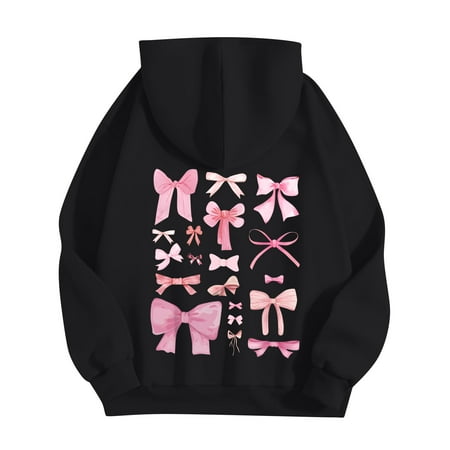 ADSSDQ 2024 Womens Cute pink palm puff hoodie Flower Print Graphic Preppy Hoodies Teen Girls Pullover Sweatshirts Oversized Sweatshirt Black 3XL