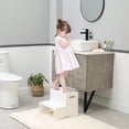 thumbnail image 3 of WOOD CITY Wooden Toddler Step Stool for Kids, White Two Step Children's Potty Stool with Handles, Bonus Non-Slip Pads for Safety, Bathroom & Kitchen, Dual Height, 3 of 7