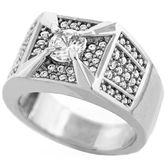 GIFTS INFINITY Men Brass Silver Tone Men's Hip Hop Micro Pave Ice Center Cz Ring (10)