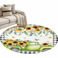 thumbnail image 2 of Round Area Rug 4 Ft, Sunflowers Washable Non-Slip Circle Carpet for Living Room/Bedroom, Spring Farmhouse Country Truck Floral Black Plaid Low-Profile Crawling Mats Collection Rugs for Indoor, 2 of 7