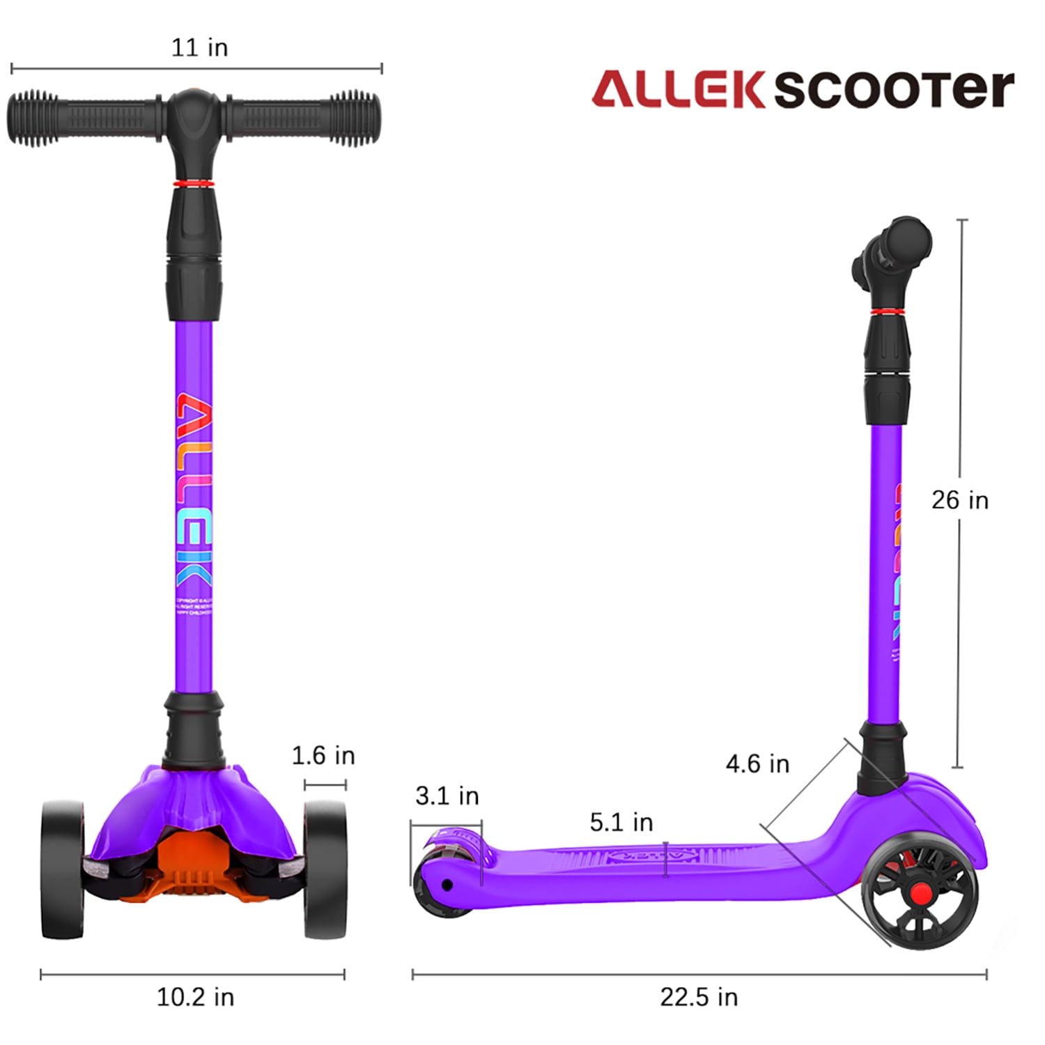 Allek Kick Scooter B02 with Light Up Wheels and 4 Adjustable Heights for Children from 3 12yrs Rose Pink
