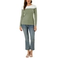 thumbnail image 2 of MODA NOVA Juniors Color Block Long Sleeve Striped Causal T-Shirt Army Green XL, 2 of 6