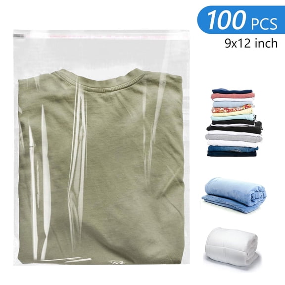 Tripumer 100 Pcs Resealable Packaging Bags  Clear Cellophane Plastic Bags 9 x 12  inch Self Sealing Packaging Bags for Clothing Shirts Gifts