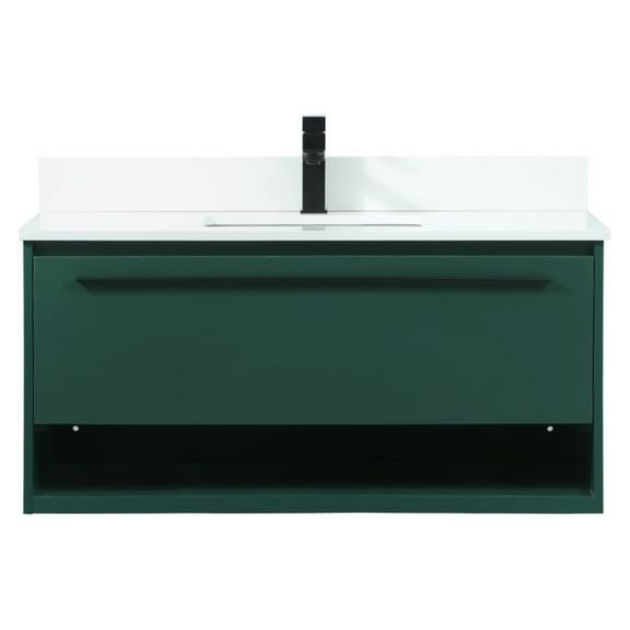 40 inch single bathroom vanity in green with backsplash