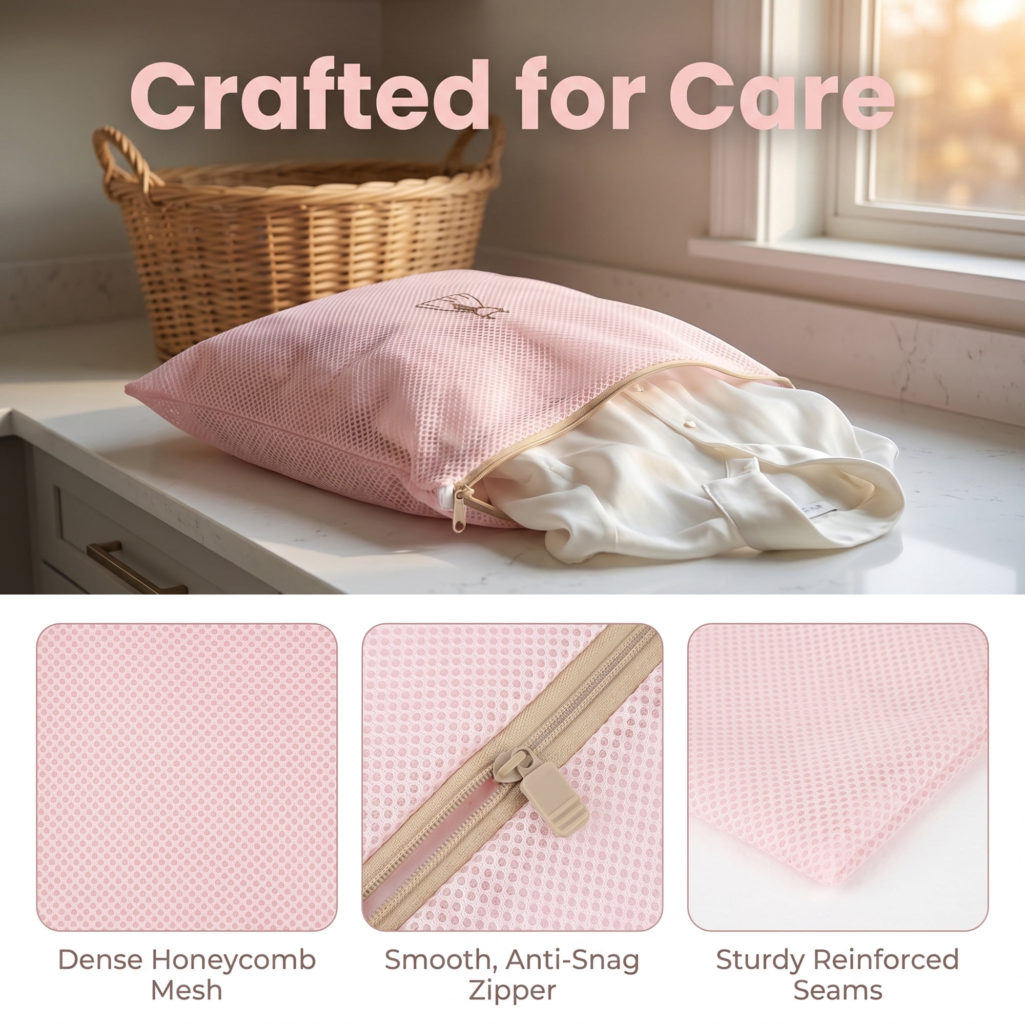 Unique Bargains 4Pcs Durable Mesh Zipper Closure Laundry Bags Pink