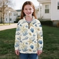 thumbnail image 5 of COEQINE Girls Printed Sweatshirt, Quarter Zip Long Sleeve Cute Pullover Loose Fit, Drop Shoulder Fall Tops Shirts for Youth Kids 7-8 Year Olds, Starfish Coral Conch Beige, 5 of 7