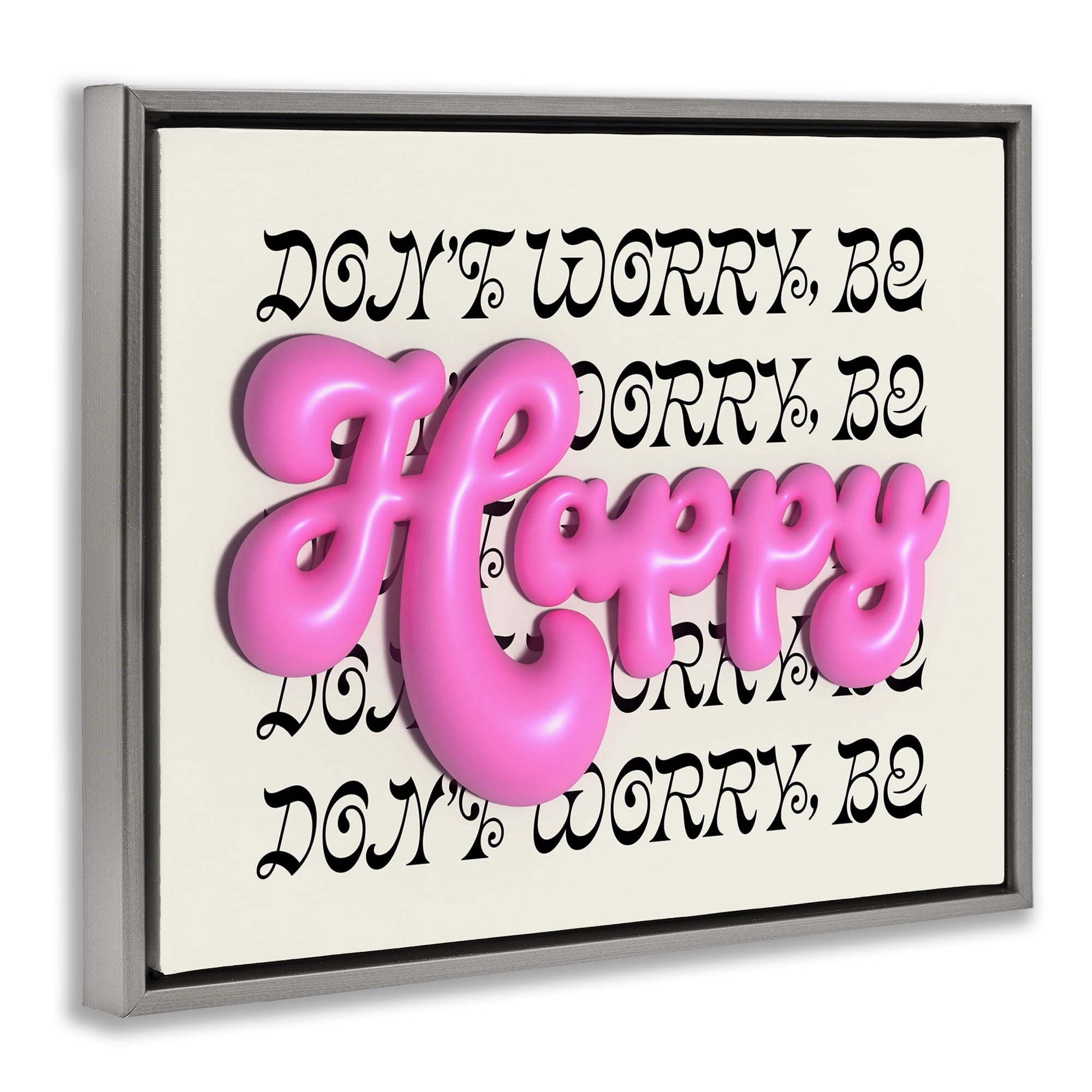 Stupell Industries Bubble Letters Happy Text & Numbers Painting Gray Floater Framed Canvas Art Print Wall Art, 31 x 25