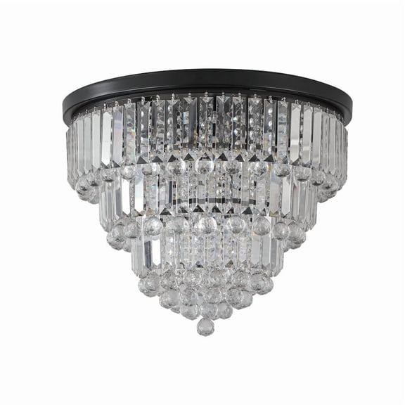 TICOZE 20" Luxury Crystal Flush Mount Ceiling Light with Black Finish – Elegant 6-Light Chandelier for Living Room, Dining Room, or Bedroom (Bulb Not Included)
