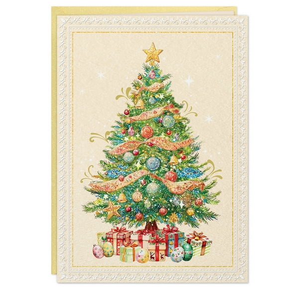 WaaHome Merry Christmas Card with Envelope - Embossed Xmas Card with Gold Foil Printing Festive Shining Christmas Tree Design Gift for Family Friends Coworkers(5x7 Inch)