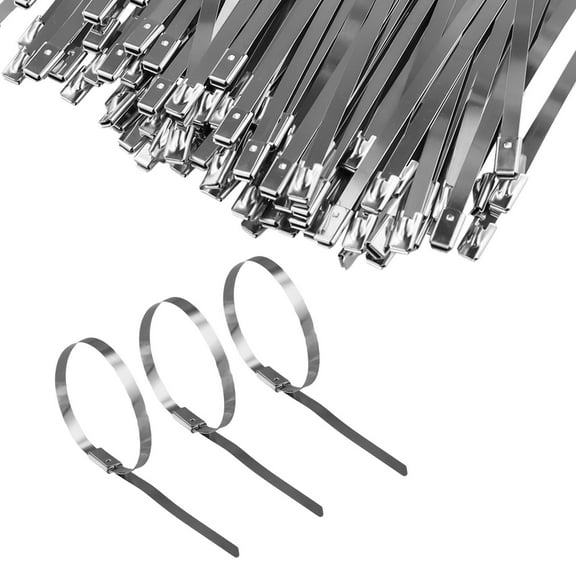 100Pcs 304#Stainless Steel Cable Ties 4.6Mm Self-Locking Cable Zip Multi-Purpose Metal Exhaust Wrap Locking Tie