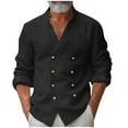 thumbnail image 2 of pstuiky camisas de manga larga para hombre, Camisa informal de manga larga con cuello alto y botones de color liso para hombre camisetas de hombre s, 2 of 6