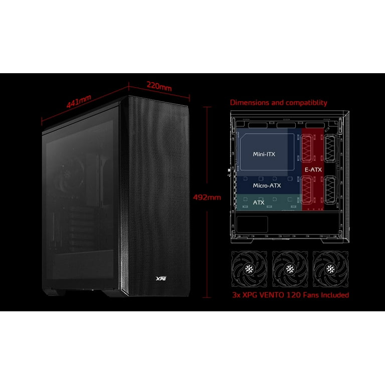 XPG Defender Mid Tower Chassis White ATX MESH Front Panel Efficient Airflow 3MM Tempered Glass PC Case E ATX CEB EEB Micro ATX Mini ITX Dust Filter Combo Drive Storage Bays Walmart