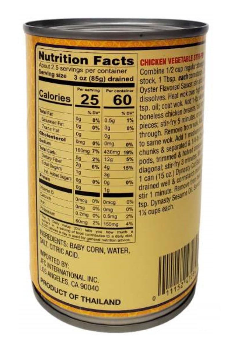 Dynasty Baby Corn cut & Whloe, Net wt 15 oz