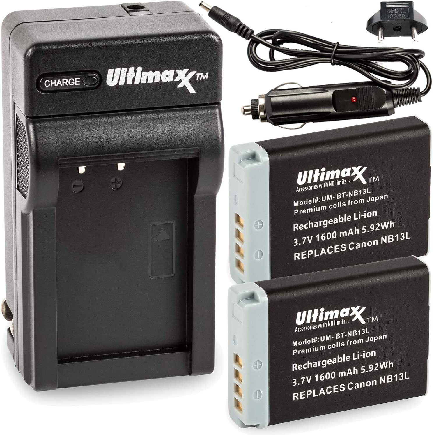 Ultimaxx Rapid Travel Charger with 2X NB13L Extended Life Battery