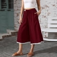 thumbnail image 6 of MLQIDK Pedal Pushers for Women Capri Pants Trendy Summer Elastic Waist Knee Length Cropped Pants Dressy Casual Crop Capris with Pockets Wine S, 6 of 7