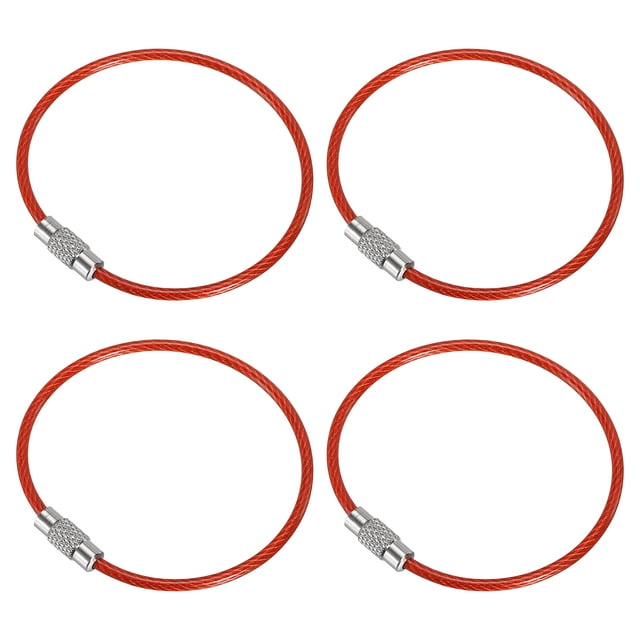 Unique Bargains 6 Inch Wire Keychain Cable Stainless Steel Key Ring Loop, Red 4 Pack