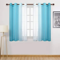 STAOEDU Faux Linen Ombre Sheer Curtains - Semi Voile Gradient Grommet Top Curtains for Bedroom and Living Room, Set of 1 Window Curtain Panels, 52 x 63 Inches Long,Light Blue